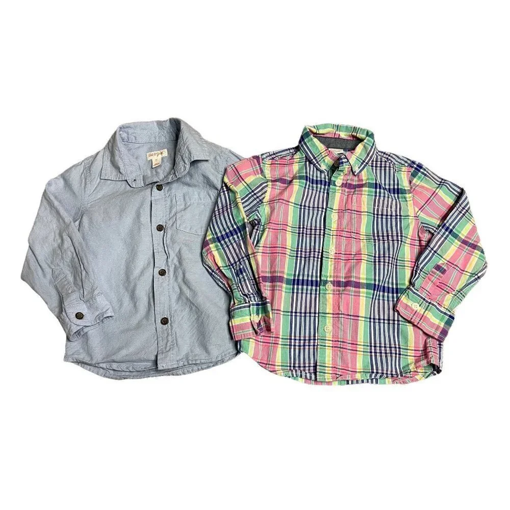 2 Boy's Button Front Shirts Long Sleeve Gymboree/ Cat & Jack Size 4T
